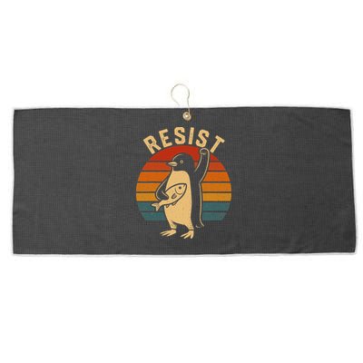 Funny Penguin Resist Penguins Protest Against Tariffs Large Microfiber Waffle Golf Towel