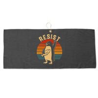 Funny Penguin Resist Penguins Protest Against Tariffs Large Microfiber Waffle Golf Towel