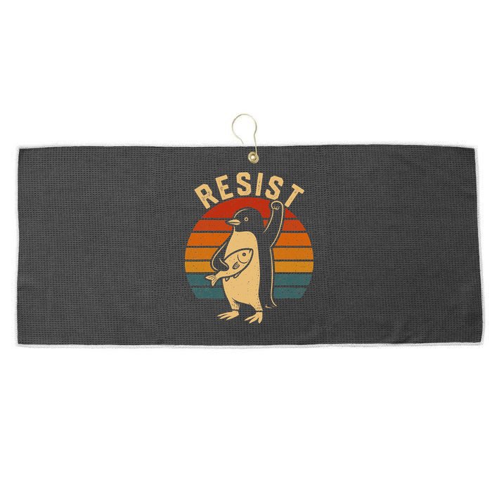 Funny Penguin Resist Penguins Protest Against Tariffs Large Microfiber Waffle Golf Towel