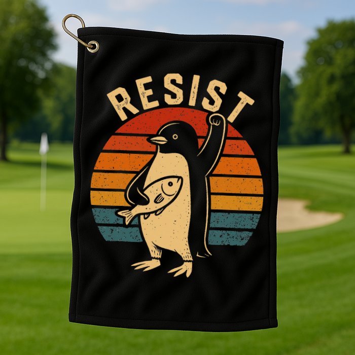 Funny Penguin Resist Penguins Protest Against Tariffs Golf Towel