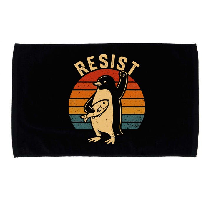 Funny Penguin Resist Penguins Protest Against Tariffs Microfiber Hand Towel