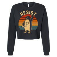 Funny Penguin Resist Penguins Protest Against Tariffs Cropped Pullover Crew