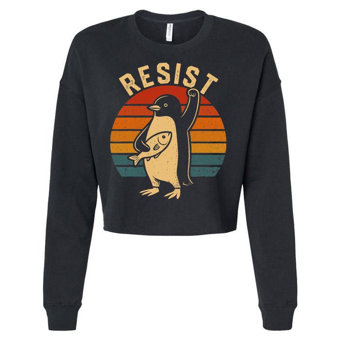 Funny Penguin Resist Penguins Protest Against Tariffs Cropped Pullover Crew