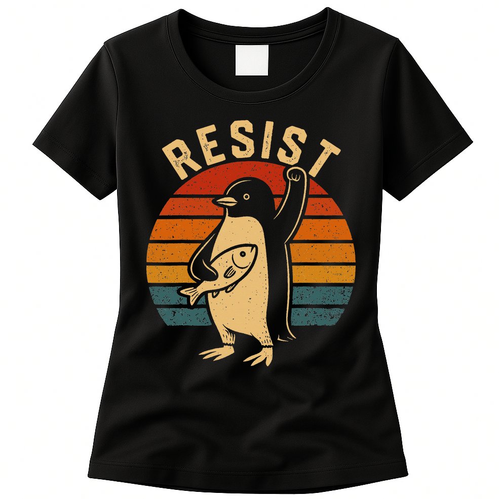 Funny Penguin Resist Penguins Protest Against Tariffs Womens T-Shirt
