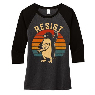 Funny Penguin Resist Penguins Protest Against Tariffs Women's Tri-Blend 3/4-Sleeve Raglan Shirt