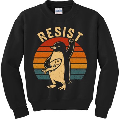 Funny Penguin Resist Penguins Protest Against Tariffs Kids Sweatshirt