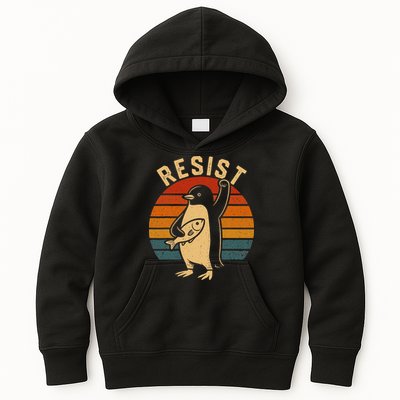 Funny Penguin Resist Penguins Protest Against Tariffs Kids Hoodie