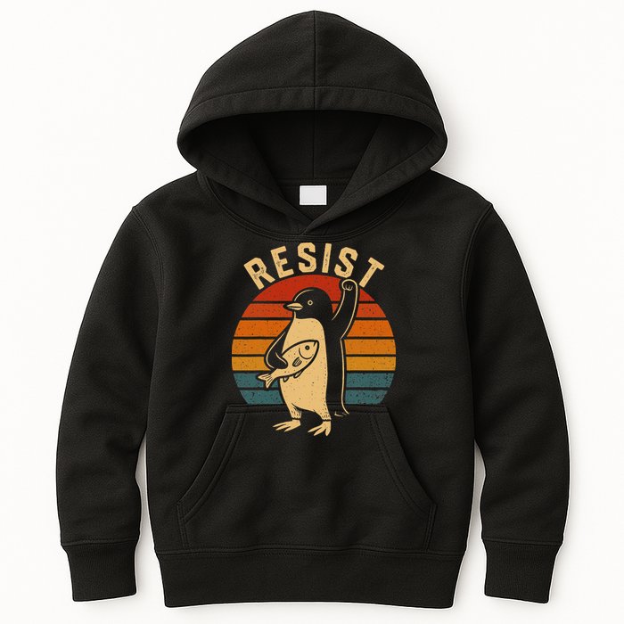 Funny Penguin Resist Penguins Protest Against Tariffs Kids Hoodie