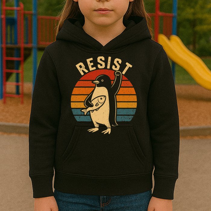 Funny Penguin Resist Penguins Protest Against Tariffs Kids Hoodie