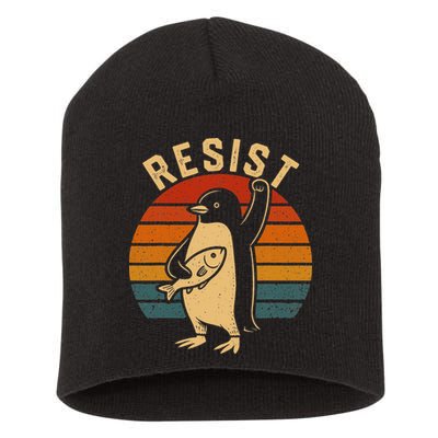 Funny Penguin Resist Penguins Protest Against Tariffs Short Acrylic Beanie