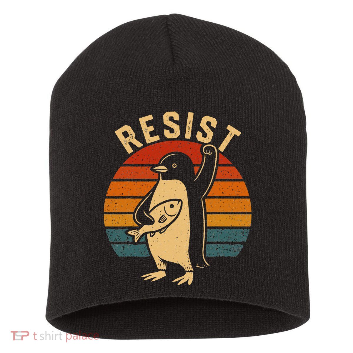 Funny Penguin Resist Penguins Protest Against Tariffs Short Acrylic Beanie
