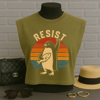 Funny Penguin Resist Penguins Protest Against Tariffs Garment-Dyed Women's Muscle Tee