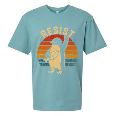 Funny Penguin Resist Penguins Protest Against Tariffs Sueded Cloud Jersey T-Shirt