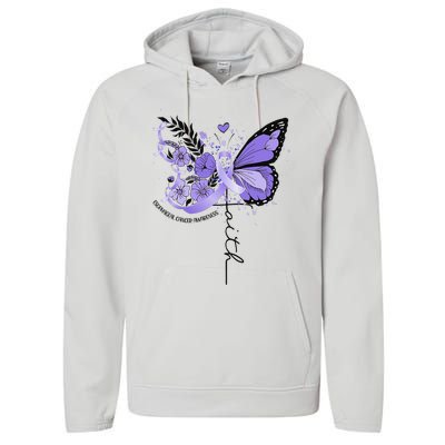 Faith Periwinkle Ribbon Esophageal Cancer Awareness Performance Fleece Hoodie