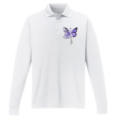 Faith Periwinkle Ribbon Esophageal Cancer Awareness Performance Long Sleeve Polo