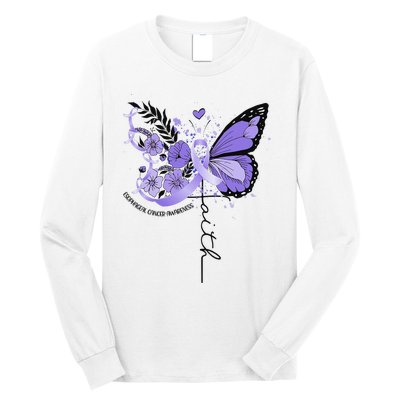 Faith Periwinkle Ribbon Esophageal Cancer Awareness Long Sleeve Shirt