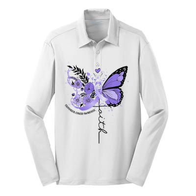 Faith Periwinkle Ribbon Esophageal Cancer Awareness Silk Touch Performance Long Sleeve Polo