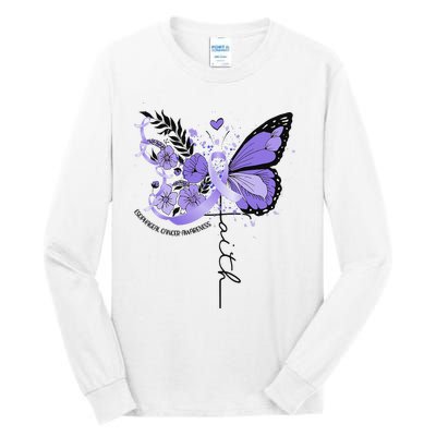 Faith Periwinkle Ribbon Esophageal Cancer Awareness Tall Long Sleeve T-Shirt