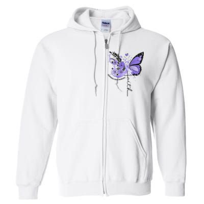 Faith Periwinkle Ribbon Esophageal Cancer Awareness Full Zip Hoodie