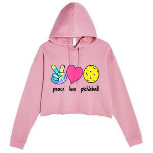 Funny Pickleball Retired Ladies Peace Love Pickleball  Crop Fleece Hoodie