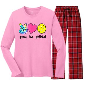 Funny Pickleball Retired Ladies Peace Love Pickleball  Women's Long Sleeve Flannel Pajama Set 