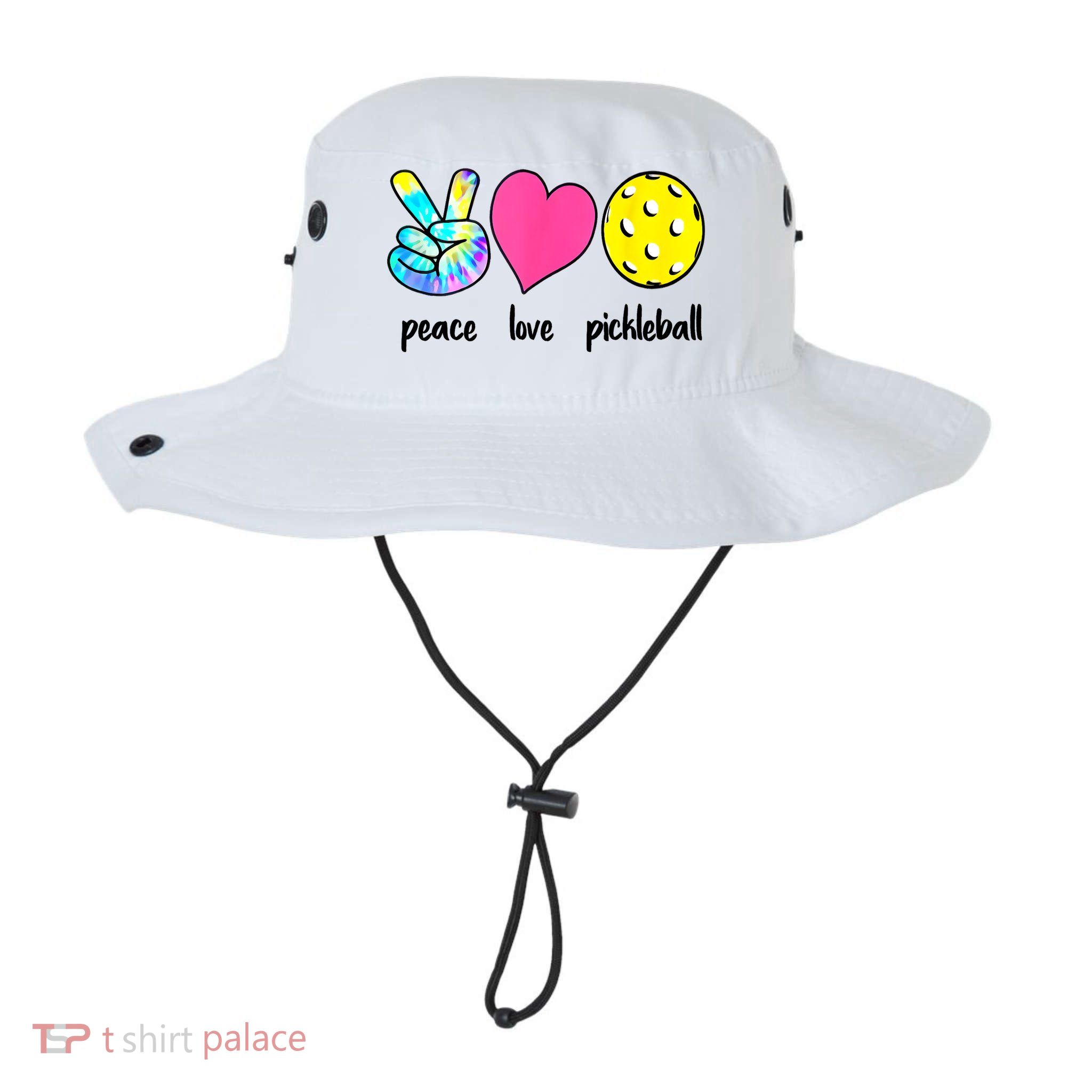 Funny Pickleball Retired Ladies Peace Love Pickleball  Bucket Hat