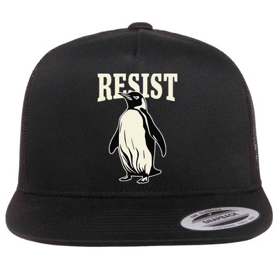 Funny Penguin Resist Penguins Protest Against Tariffs Flat Bill Trucker Hat