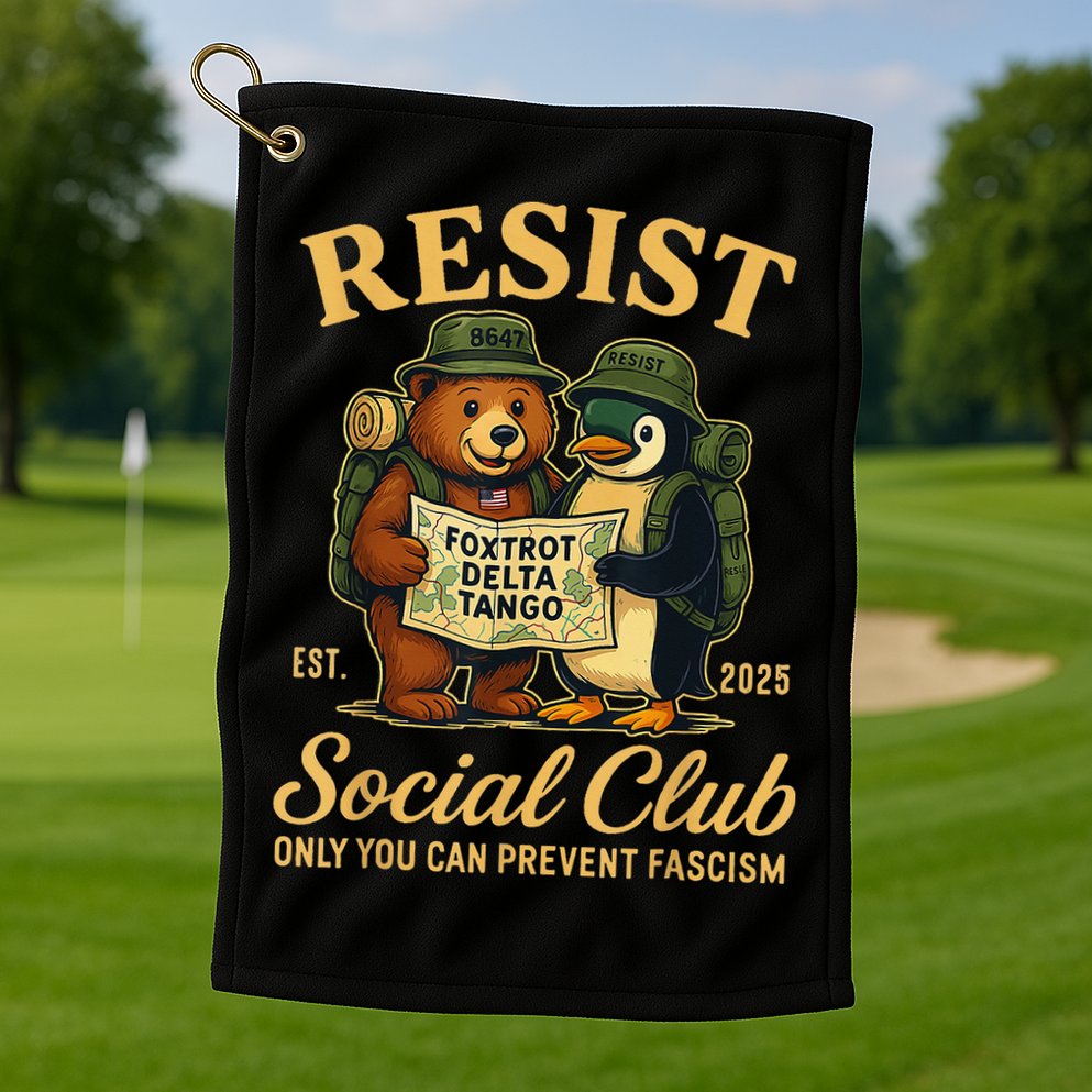 Funny Penguin Resist Penguins Protest Against Tariffs Golf Towel
