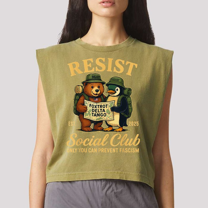 Funny Penguin Resist Penguins Protest Against Tariffs Garment-Dyed Women's Muscle Tee