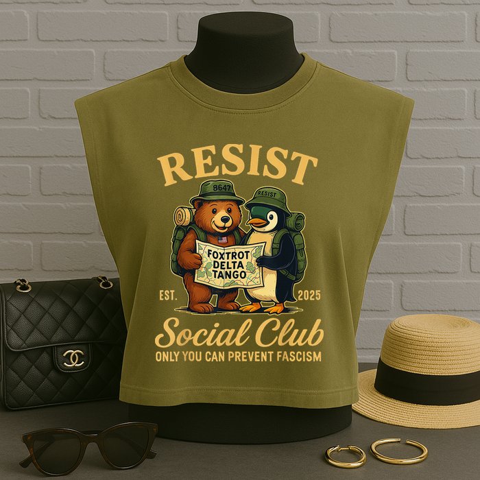 Funny Penguin Resist Penguins Protest Against Tariffs Garment-Dyed Women's Muscle Tee