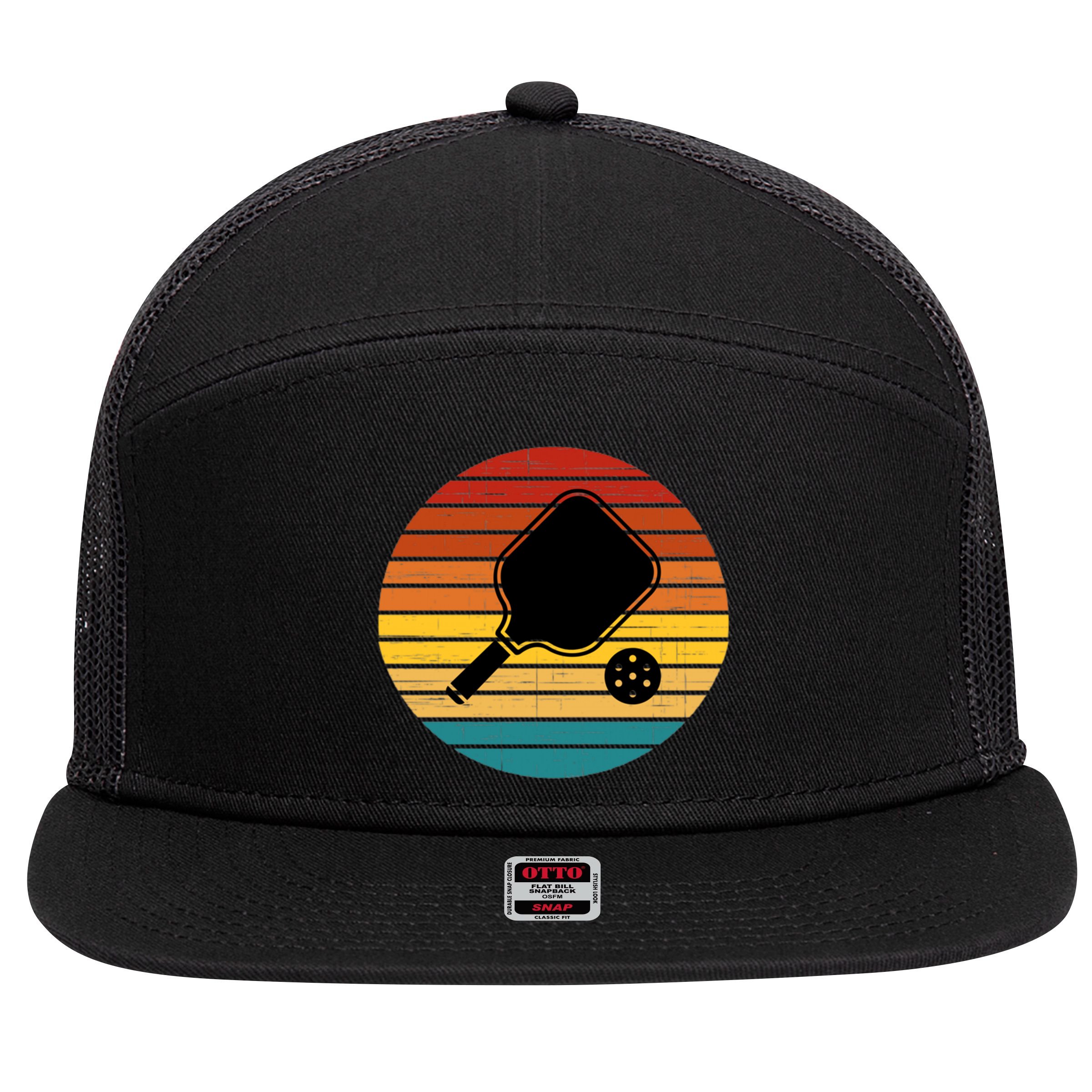 Funny Pickleball Retro Sunset Gift 7 Panel Mesh Trucker Snapback Hat