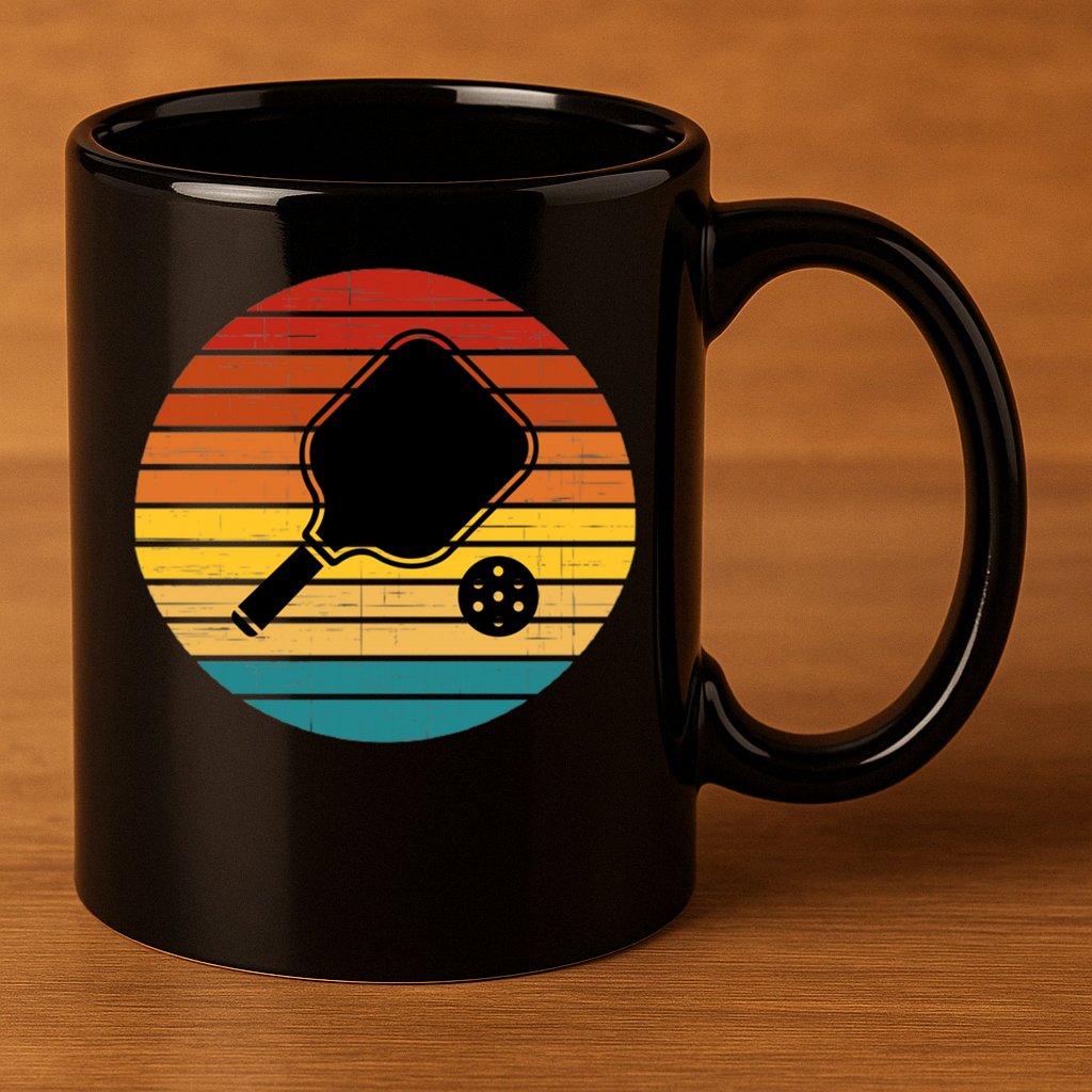 Funny Pickleball Retro Sunset Gift 11oz C Handle Ceramic Mug