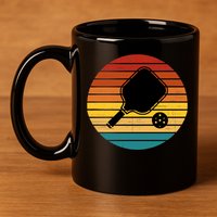 Funny Pickleball Retro Sunset Gift 11oz C Handle Ceramic Mug