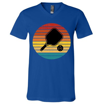 Funny Pickleball Retro Sunset Gift V-Neck T-Shirt