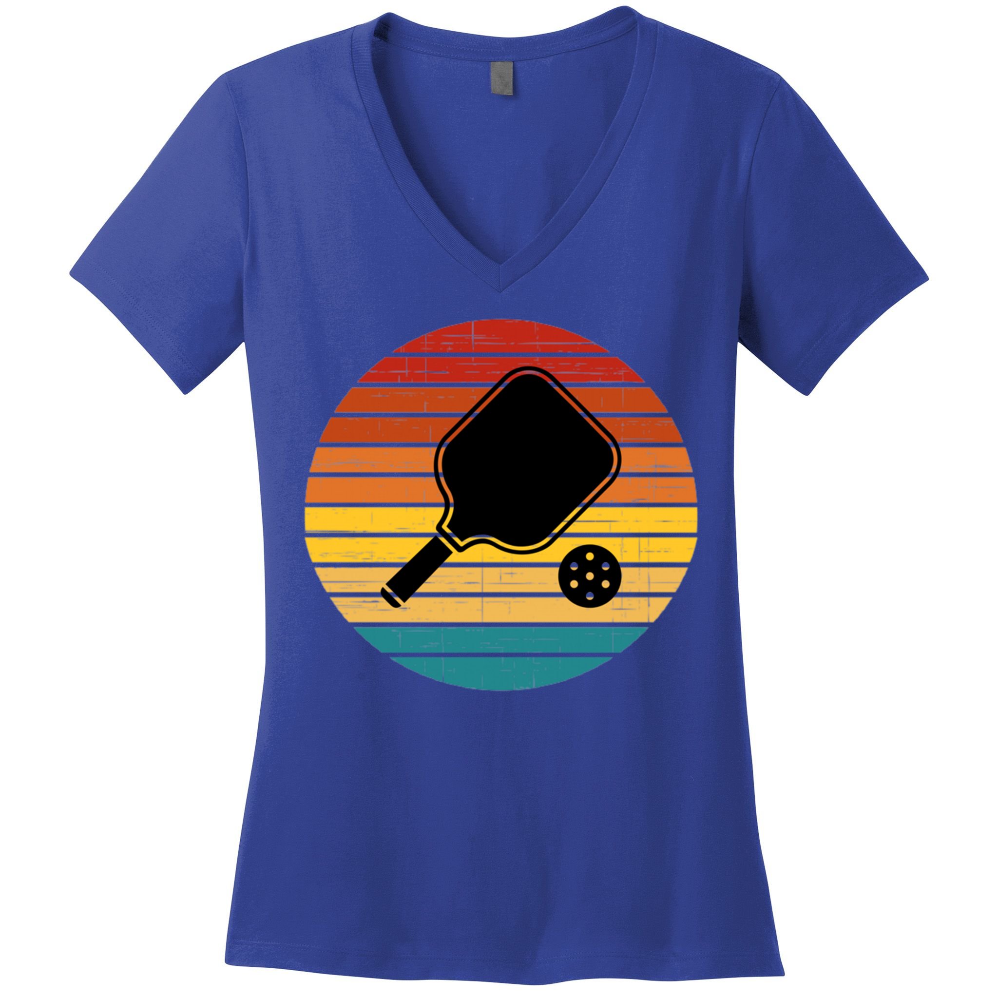 Funny Pickleball Retro Sunset Gift Women's V-Neck T-Shirt