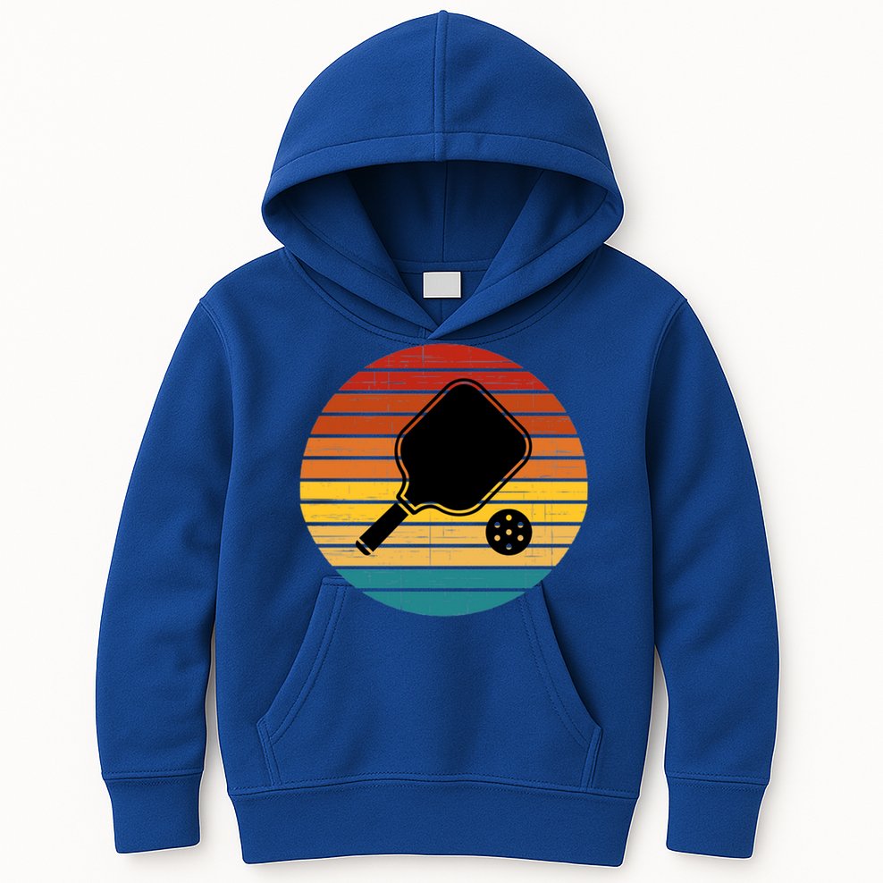 Funny Pickleball Retro Sunset Gift Kids Hoodie