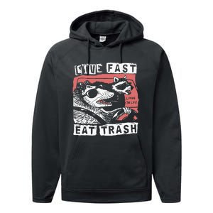 Funny Possum Raccoon Live Fast Eat Trash Cats Squad Performance Fleece Hoodie