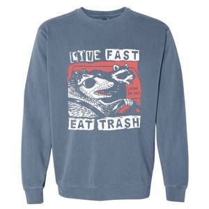 Funny Possum Raccoon Live Fast Eat Trash Cats Squad Garment-Dyed Sweatshirt