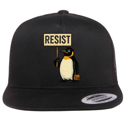 Funny Penguin Resist Penguins Protest Against Tariffs Flat Bill Trucker Hat