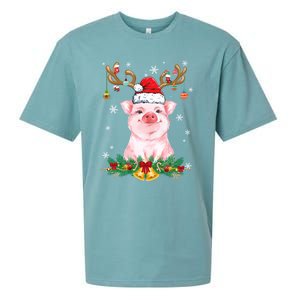 Funny Pig Reindeer Lights Ornat Santa Christmas Xmas Gift Sueded Cloud Jersey T-Shirt