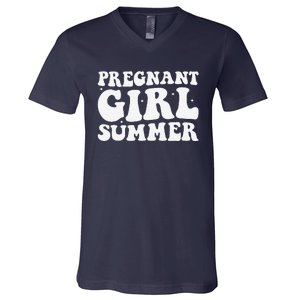 Funny Pregnancy Reveal Pregnant Girl Summer Baby Shower V-Neck T-Shirt