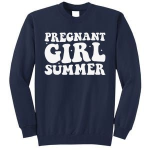 Funny Pregnancy Reveal Pregnant Girl Summer Baby Shower Tall Sweatshirt