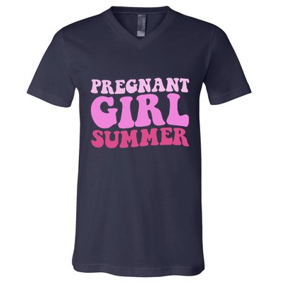 Funny Pregnancy Reveal Pregnant Girl Summer Baby Shower V-Neck T-Shirt