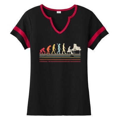 Funny Piano Retro Vintage Evolution Of Man Ladies Halftime Notch Neck Tee