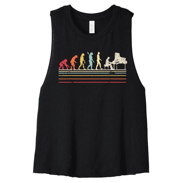 Funny Piano Retro Vintage Evolution Of Man Women's Racerback Cropped Tank