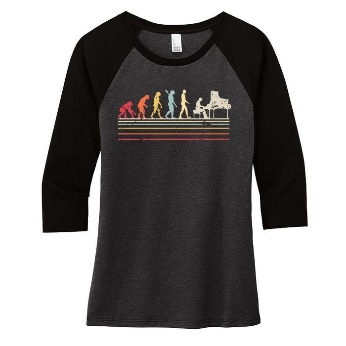 Funny Piano Retro Vintage Evolution Of Man Women's Tri-Blend 3/4-Sleeve Raglan Shirt