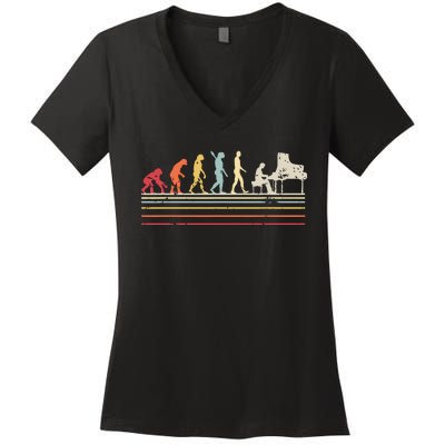 Funny Piano Retro Vintage Evolution Of Man Women's V-Neck T-Shirt