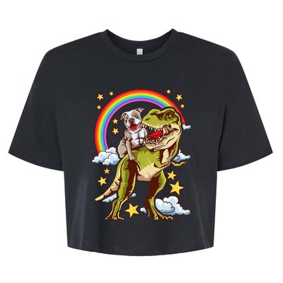 Funny Pitbull Riding A Dinosaur Rainbow Illustration Fun Bella+Canvas Jersey Crop Tee