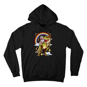 Funny Pitbull Riding A Dinosaur Rainbow Illustration Fun Hoodie