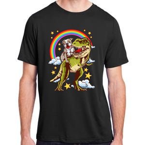 Funny Pitbull Riding A Dinosaur Rainbow Illustration Fun Adult ChromaSoft Performance T-Shirt